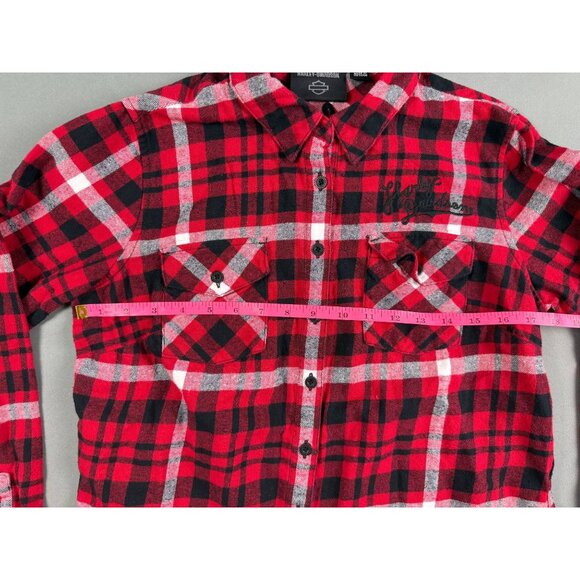 HARLEY DAVIDSON Women's Retro Script Font Flannel Plaid Shirt size M - Picture 8 of 8